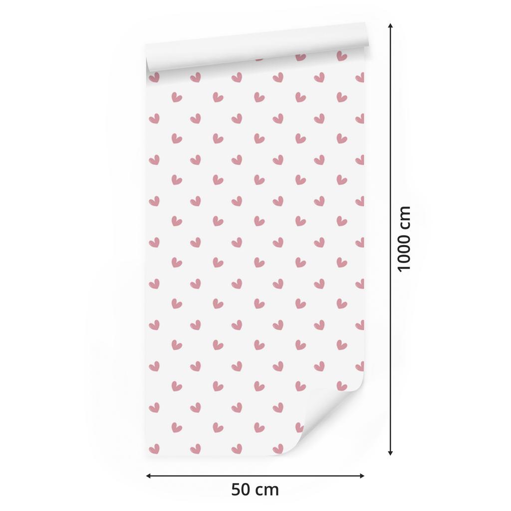Heart Wallpaper White, Powder Pink and Coral 50x1000