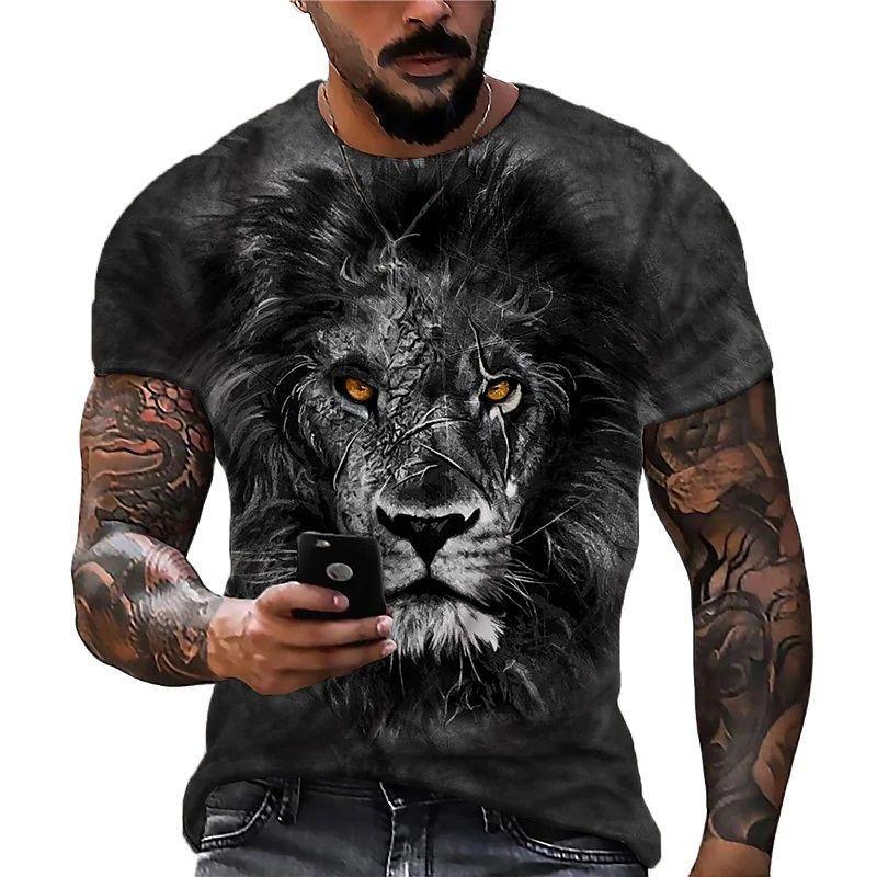 Summer Men's T-shirt with Lion Pattern 3D Digital Printing Round Neck Short Sleeved T-shirt Hip-hop Casual Shirt