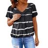 Women's Casual V Neck Short Sleeve Top Geometric Print Pleated Design Lightweight Soft Fabric Blouse for Everyday Wear