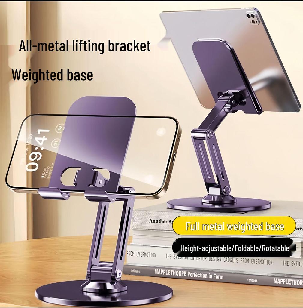 All-Metal Adjustable Three-Fold Universal Phone & Tablet Stand for Live Streaming & Desktop Use