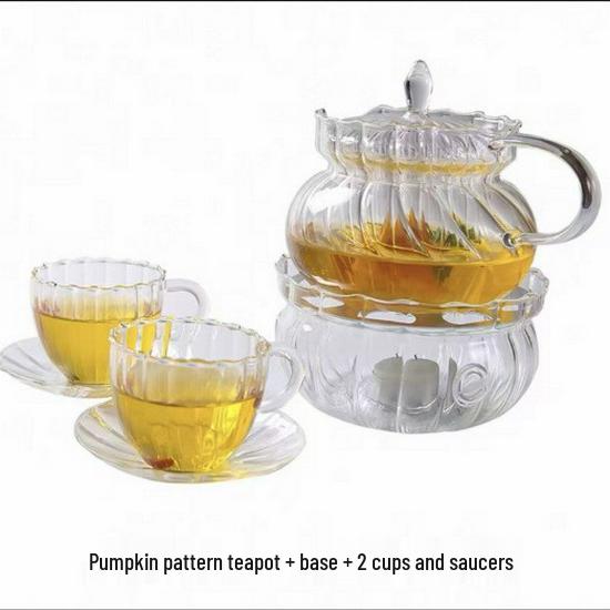 European Glass Tea Infuser Set: Includes Teapot with Filter, Glass Cups, and Saucers for Brewing Flower Tea.