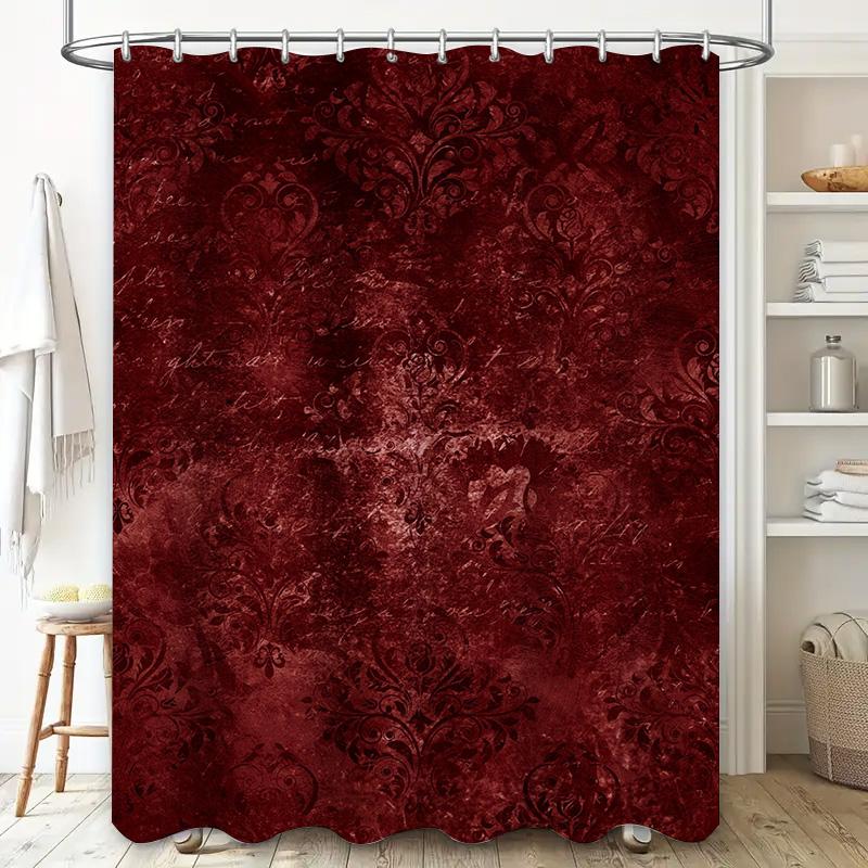 Tenda da doccia damascata in velluto bordeaux di lusso Decorazione bagno vintage Tessuto resistente all'acqua Per vasca da bagno o cabina doccia piastrellata