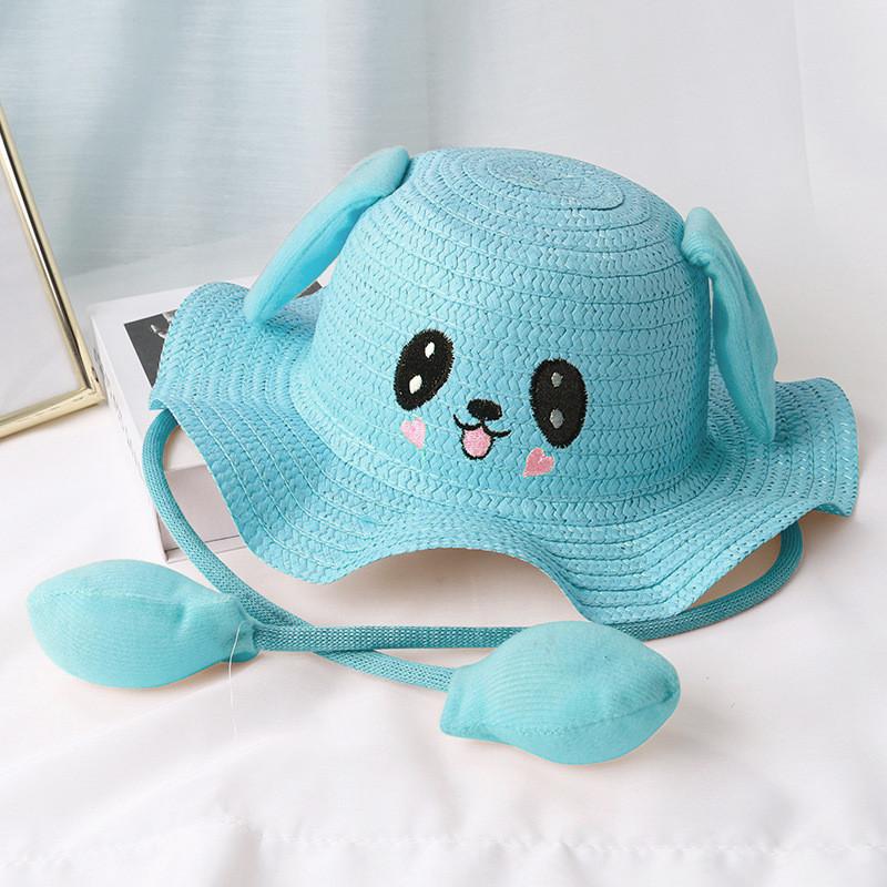 Adult Influencer Bunny Ears Straw Hat With Embroidered Sun Protection For Summer Casual Wear