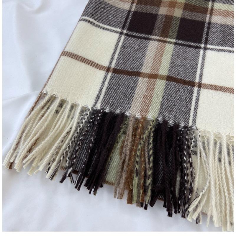 Plaid Scarf Women's Autumn and Winter Warm Scarf New European and American Thickened Fringed Shawl