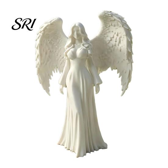 Angel Shape Ornament 3D Printed Girl White Winged Statue Artistic Sculpture Home Office Living Room Desktop Decoration Lifelike Figure