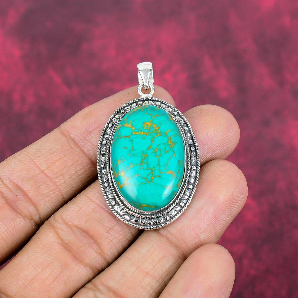 Arizona Turquoise Gemstone Pendant, 925 Solid Sterling Silver Pendant Jewelry, Handmade Antique Jewelry Gift For Mother