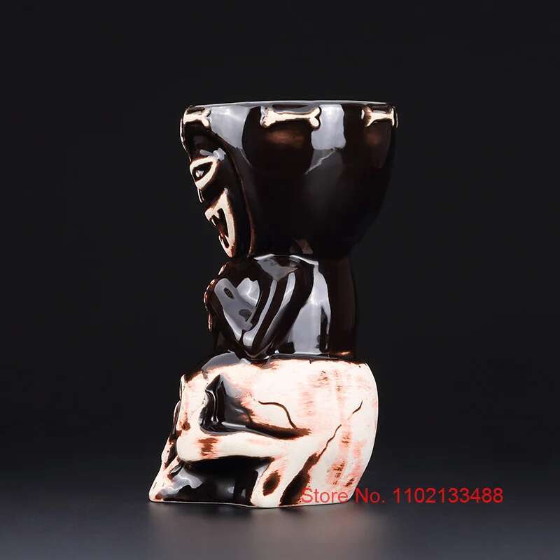 Cocktail Glass Cool Skull Jar Doll Tiki Mug Hawaii Restaurant Swig Beer Wine Cup Bar Ceramic Tiki Mugs Art Crafts Mugs Wholesale