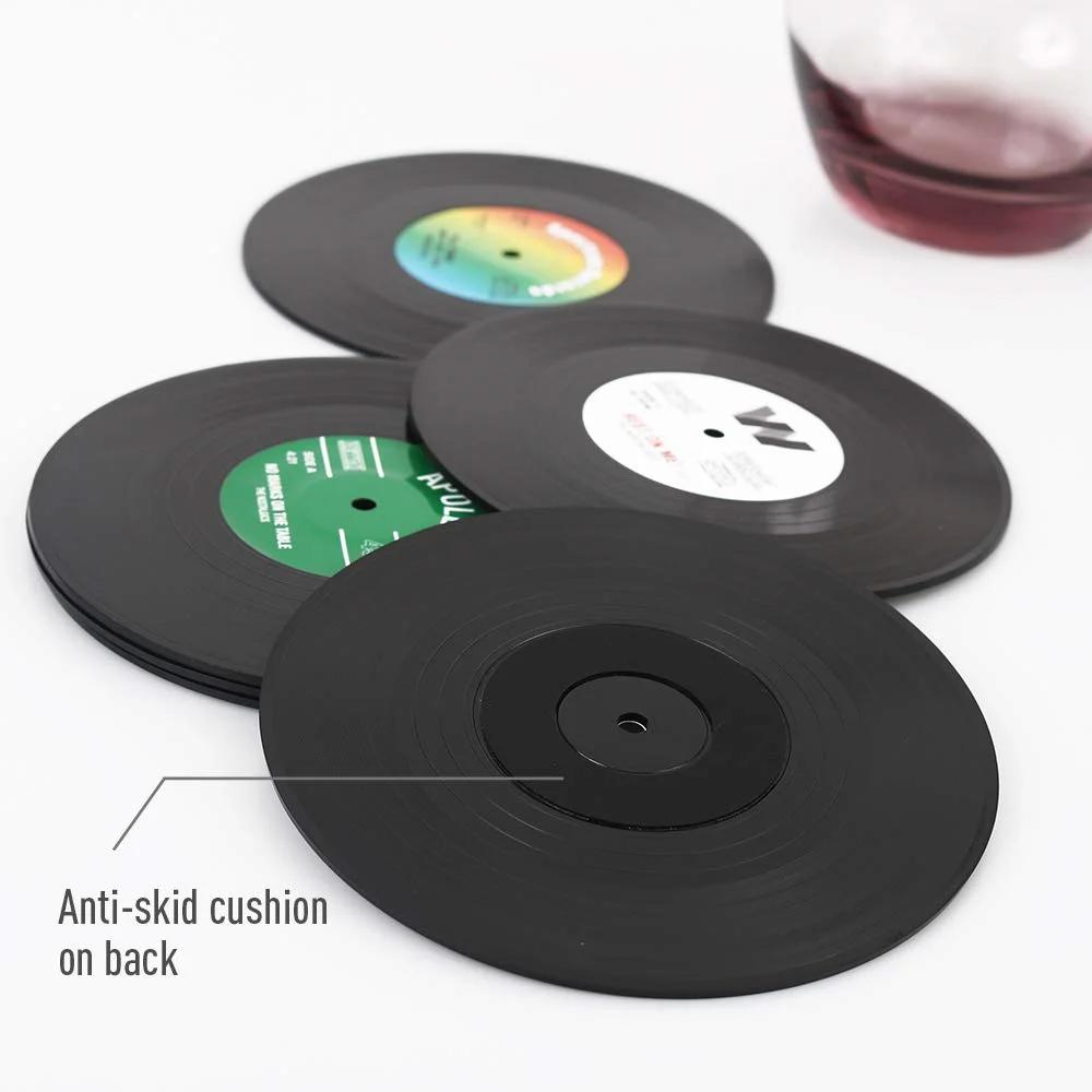Set mit 6 bunten Retro-Untersetzern für Schallplatten, für Getränke, Untersetzer-Set für Schallplatten, Dekoration für den Couchtisch