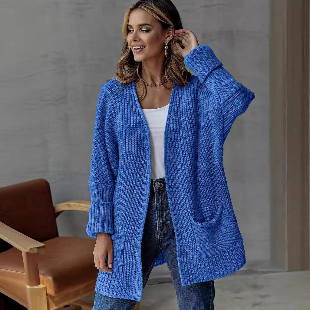 Damen Strickjacke mit lockerem Strickmuster - Mittellang Übergröße, Lässiger Herbst-/Winterpullover