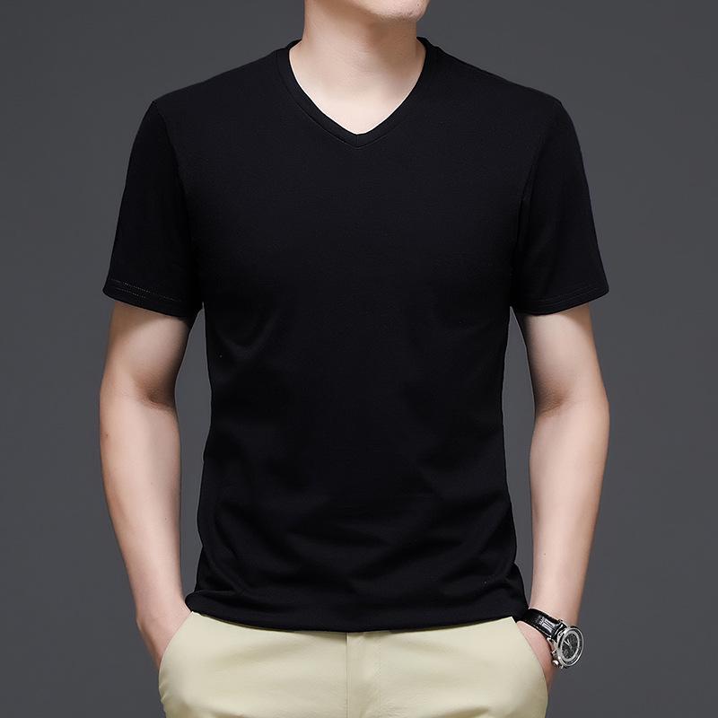 Weißes Kurzarm-T-Shirt aus Baumwolle mit V-Ausschnitt für Herren – Trendy Loose Fit für den Sommer