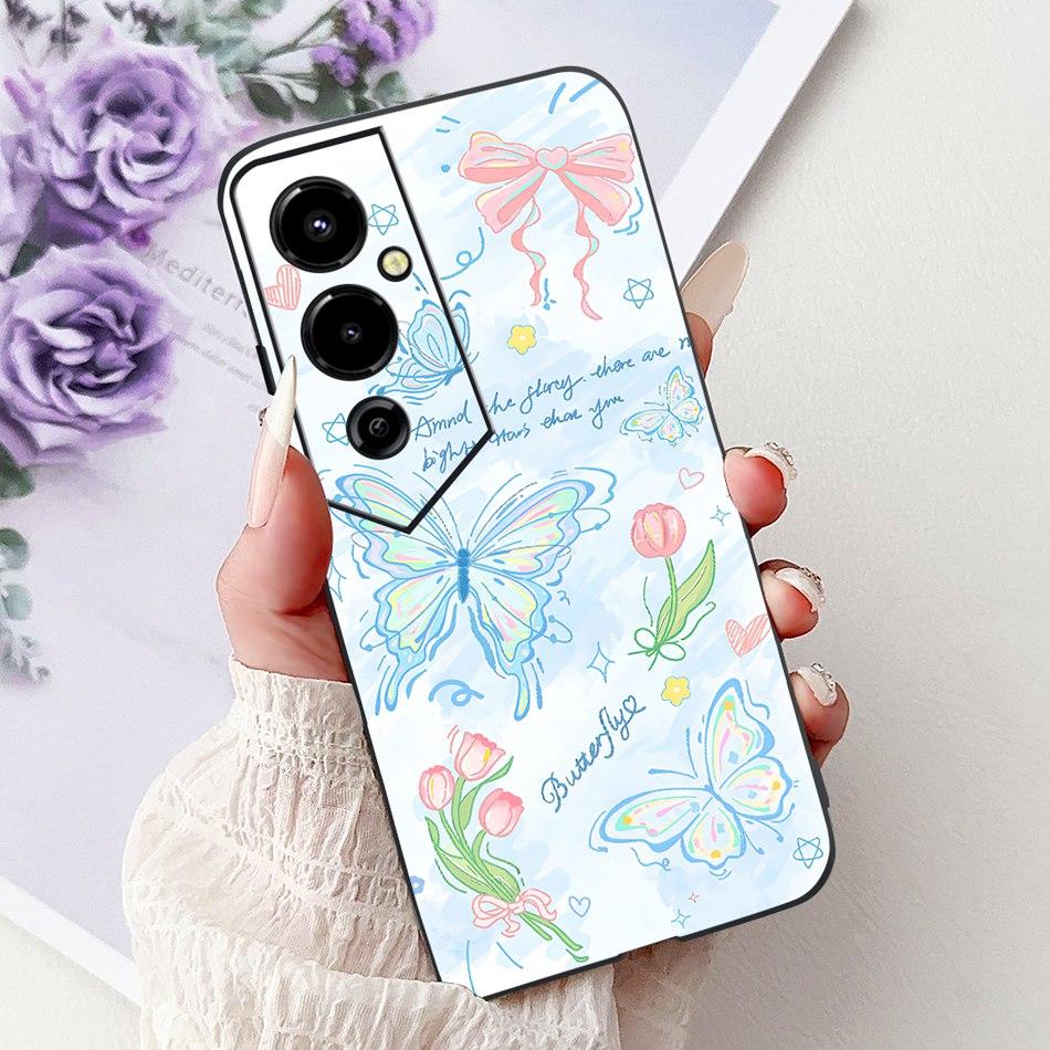 Für Tecno Pova 4 Pro Pova4 Elegantes Blumiges Katzen Handyhülle Für Tecno Pova 4 4Pro LG8n LG7n Klare TPU Silikon Weiche Hüllen Stoßfänger