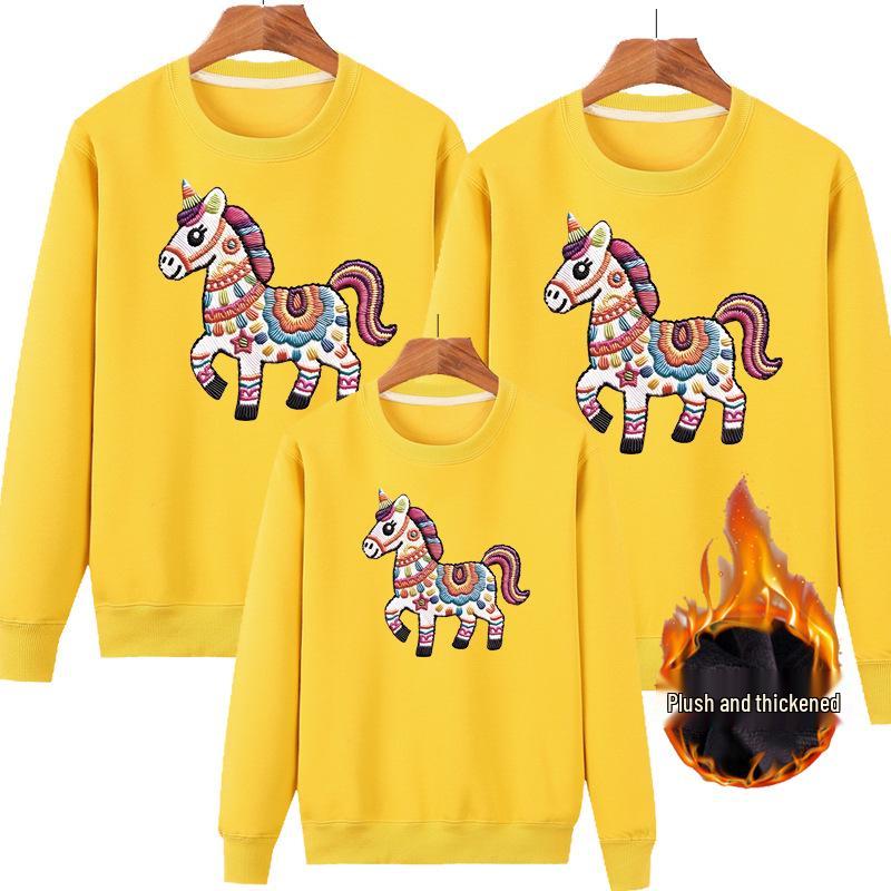 2026 Year of the Horse Red Parent-Child Sweatshirt Set: Family of Three or Four New Year Festive Top