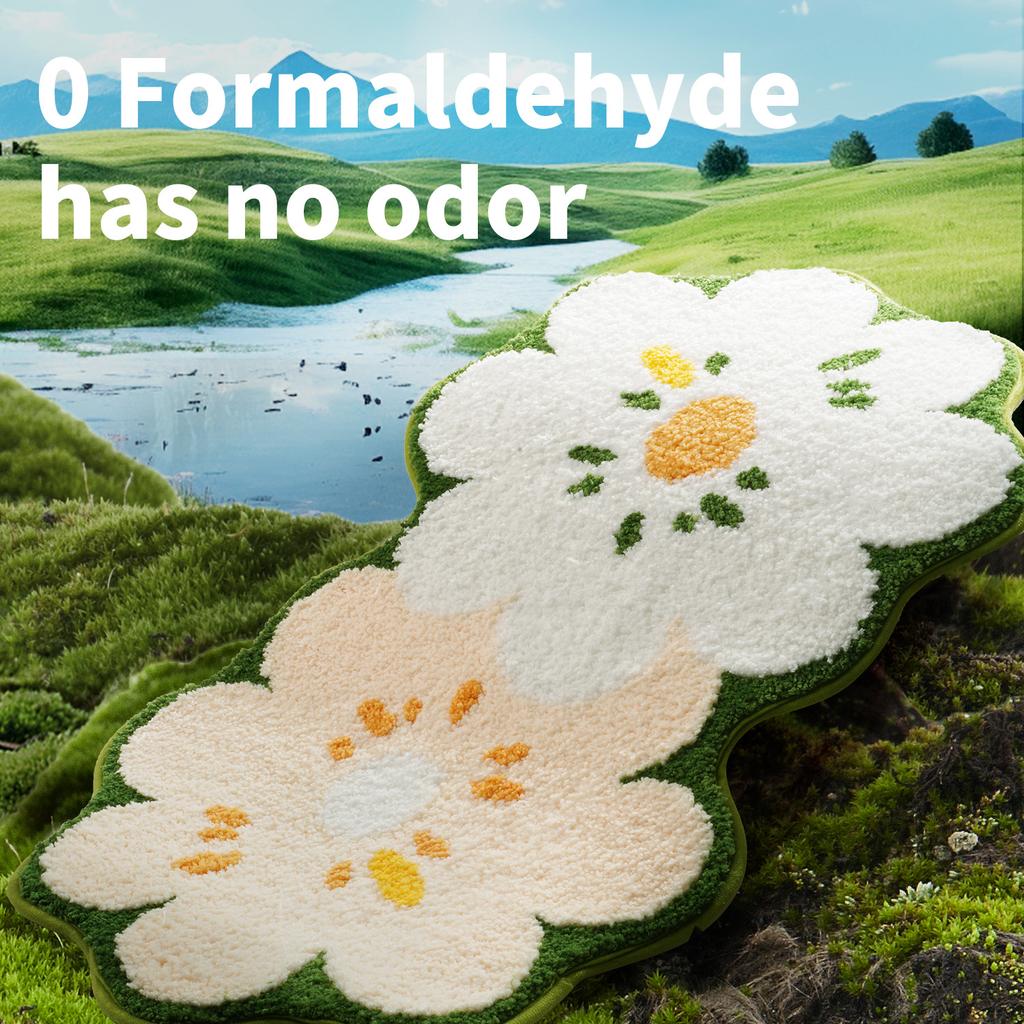 Cartoon Double Flower Bath Mat Bathroom Quick Drying Absorbent Foot Mat Super Fiber Flocking Comfortable and Soft Bathroom Rug