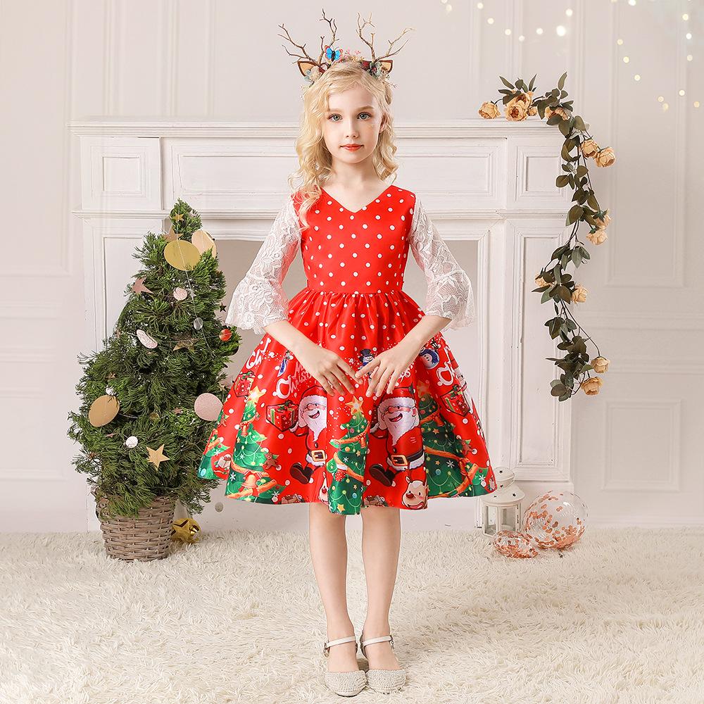 2025 European & American Christmas Santa Claus Girls' Puffy Princess Dress