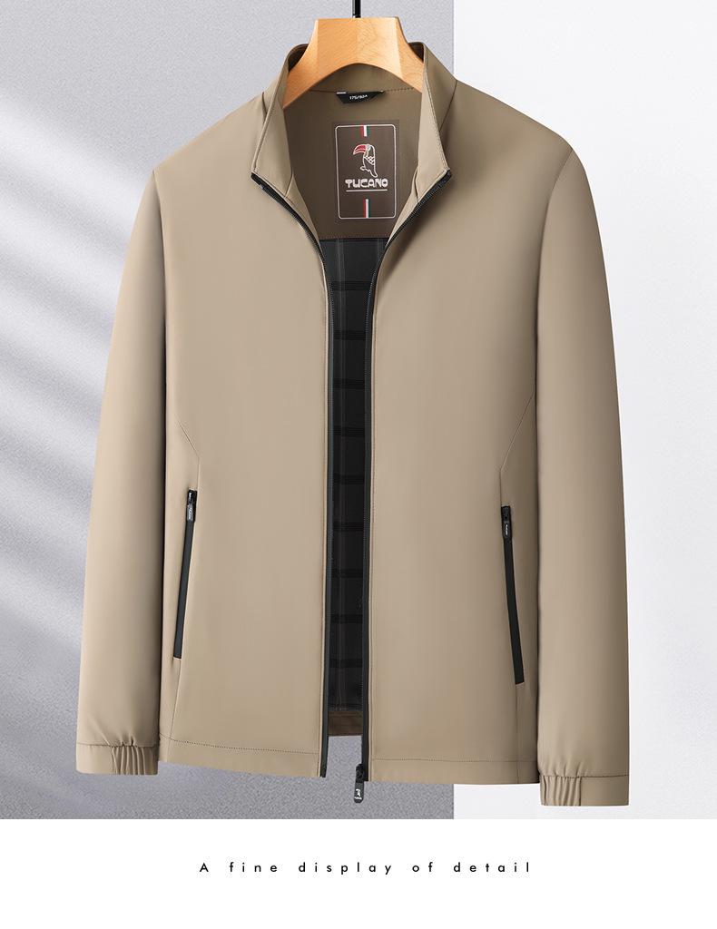 Red Festive Small Stand-Collar Casual Jacket for Middle-Aged Men - Spring/Autumn