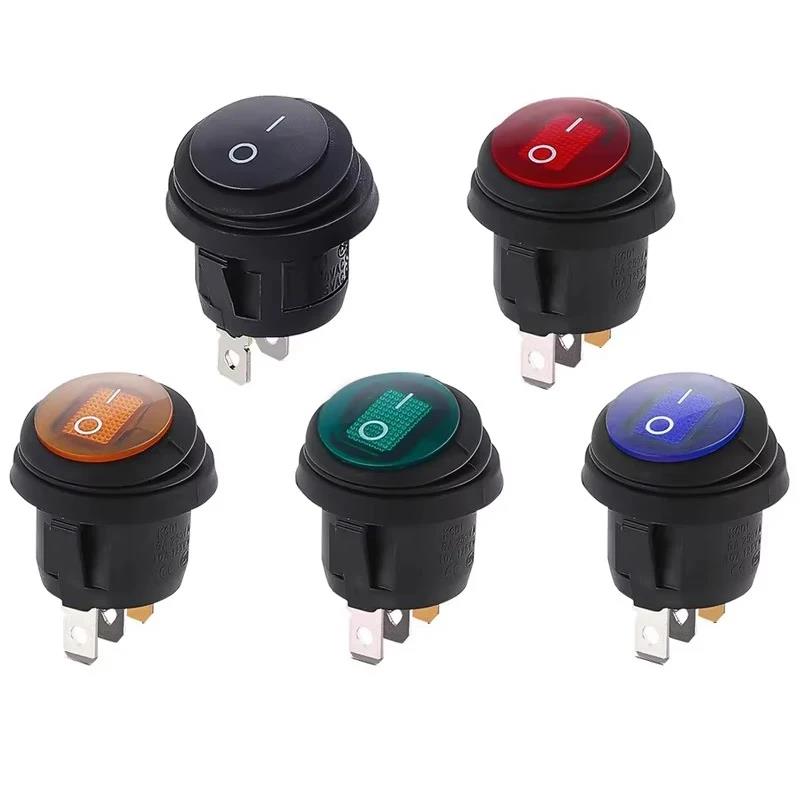 5PCS ON OFF Waterproof Vehicle Boat Switch 12V 220V Round Switch SPST 3Pin Rocker Switch 6A 10A 250V 125V AC LED