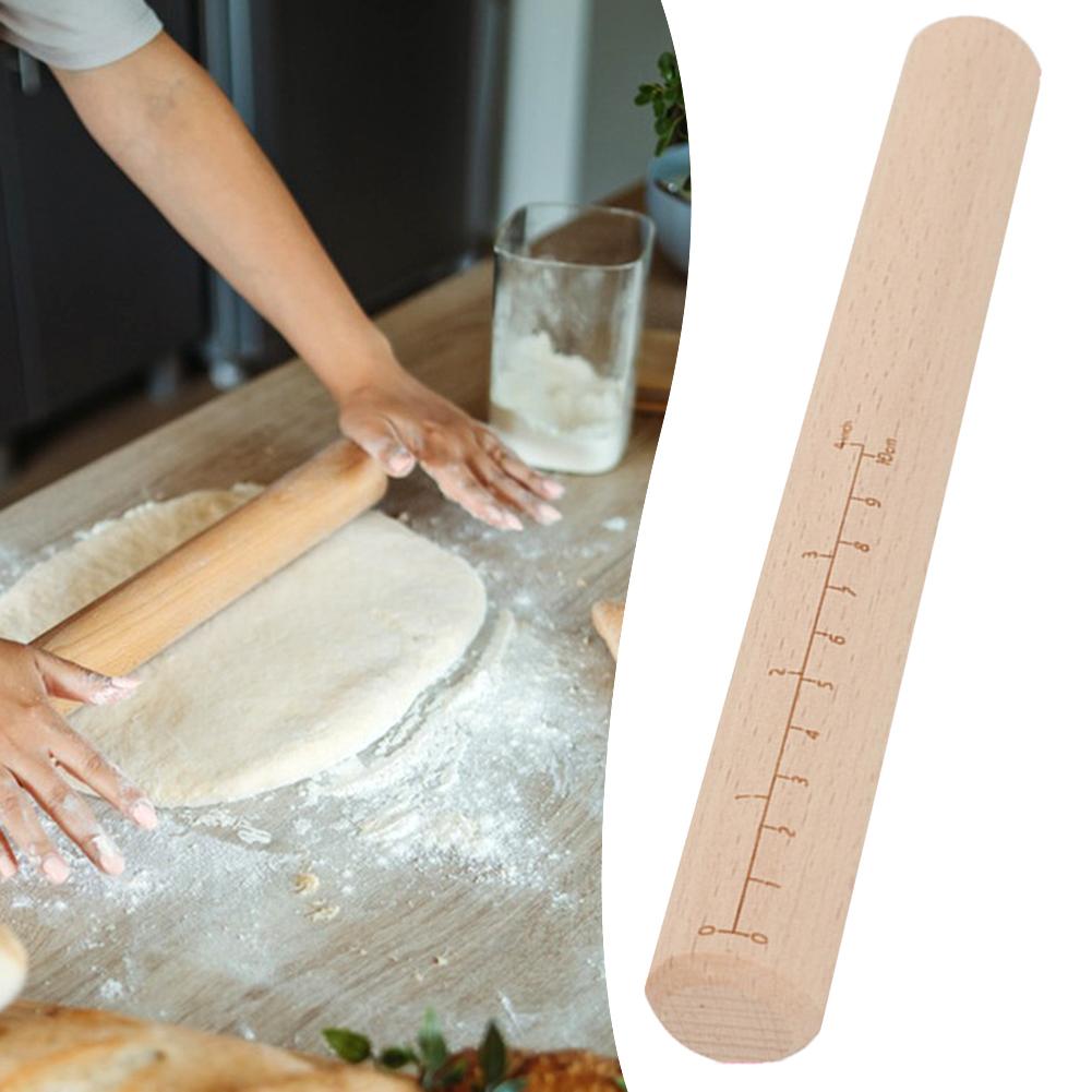 40cm Dough Rolling Pin With Scale Wooden Pastry Roller Solid-Beech Wood Material Non-Stick Surfaces Dumpling Pizza Making Tools