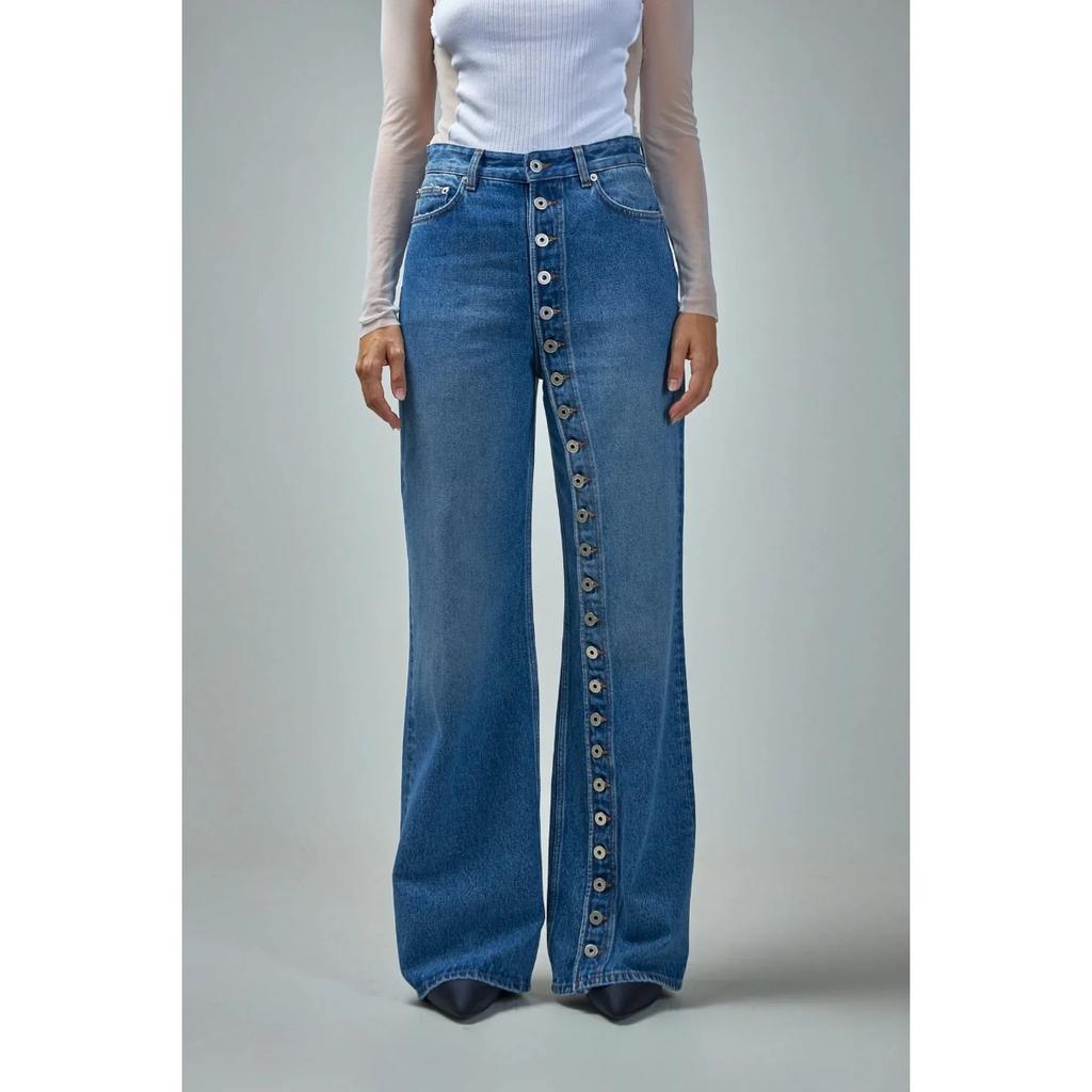 VIONA Jeans Women Wide Leg Pants Vintage Trousers High Waist Multiple Buttons Distressed Washed Female Streetwear Denims Floor Length