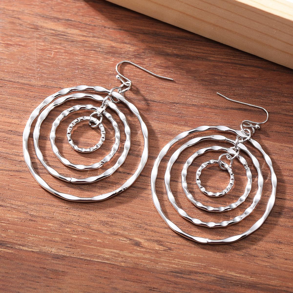 

Bohemian Multi-Ring Pendant Earrings | Artificial Gemstone And Zinc Alloy, Versatile Fashion Accessory For Party And Gift-Giving Occasions