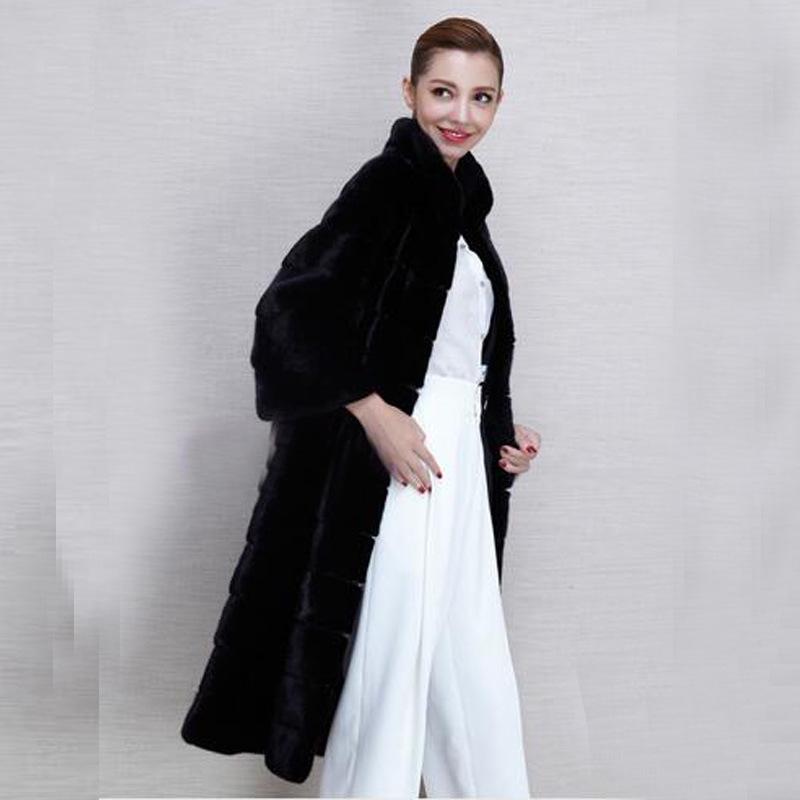 Women's Mid-Length Black Stand-Up Collar Mink Fur Coat