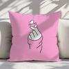 "Finger Heart" Pink Pillow Cover 2D Printed Polyester Sofa Cushion Case – Cute Love Gesture Decor For Home 40X40Cm