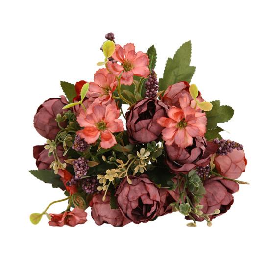 Peonies Flower Mixed Faux Peony Flower Stem Real Touch Fake Silk Bouquet красный