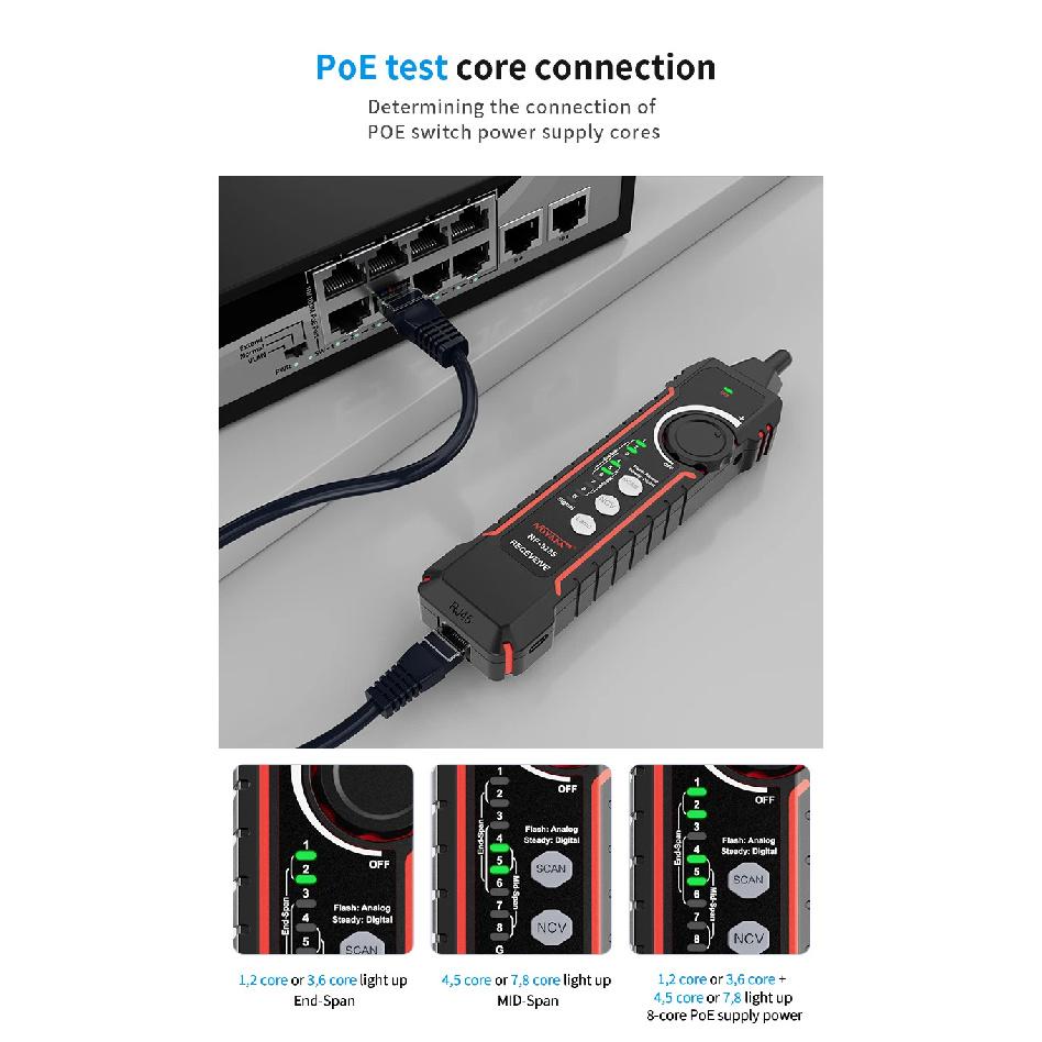 NOYAFA NF-918S Network Cable Tester Red Light Pen Wire Tracer with Optical Power Meter POE Check Wiremap Crimp Test Line Finder