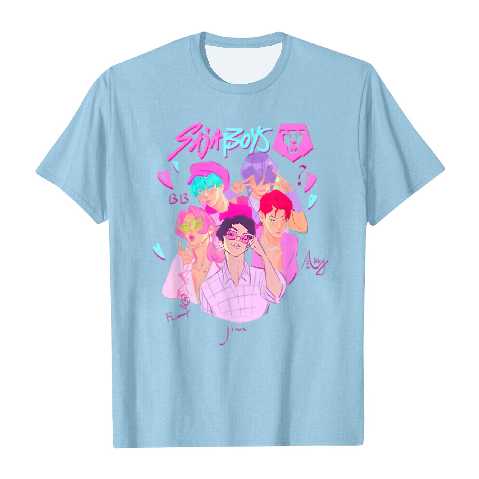 

Unisex Round Neck Casual Cartoon Print Short-sleeved T-shirt Tops S