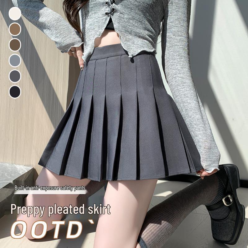 

2025 New High-Waisted Pleated A-Line Skirt for Women – Spring & Autumn Slimming JK Style, Short & Petite-Friendly L