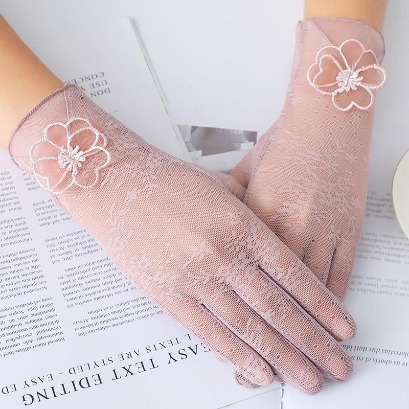 Women's Sunscreen Gloves Spring and Summer Thin Lace Touch Screen Gloves Driving Breathable Outdoor Shade Cycling Gloves