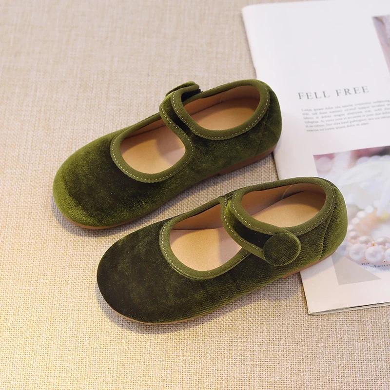 New 2024 Autumn Children Princess Shoes Girl's Ballet Flats Fashion Concise Style Velvet Shallow Elegant All-match Kids Flats