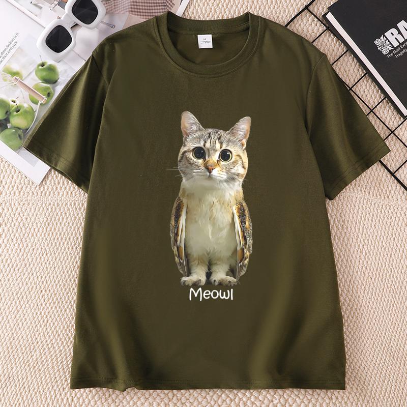 Meowl Cat Owl Tshirt Cute Cat Graphic Tee Unisex Casual Cotton Printed Short Sleeve T Shirt Crewneck Printed Tshirts