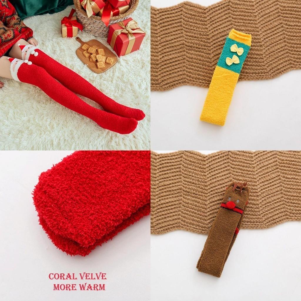 Women's Coral Fleece Xmas Socks Warm Thigh Stocking Over Knee Santa Claus Elk Elf