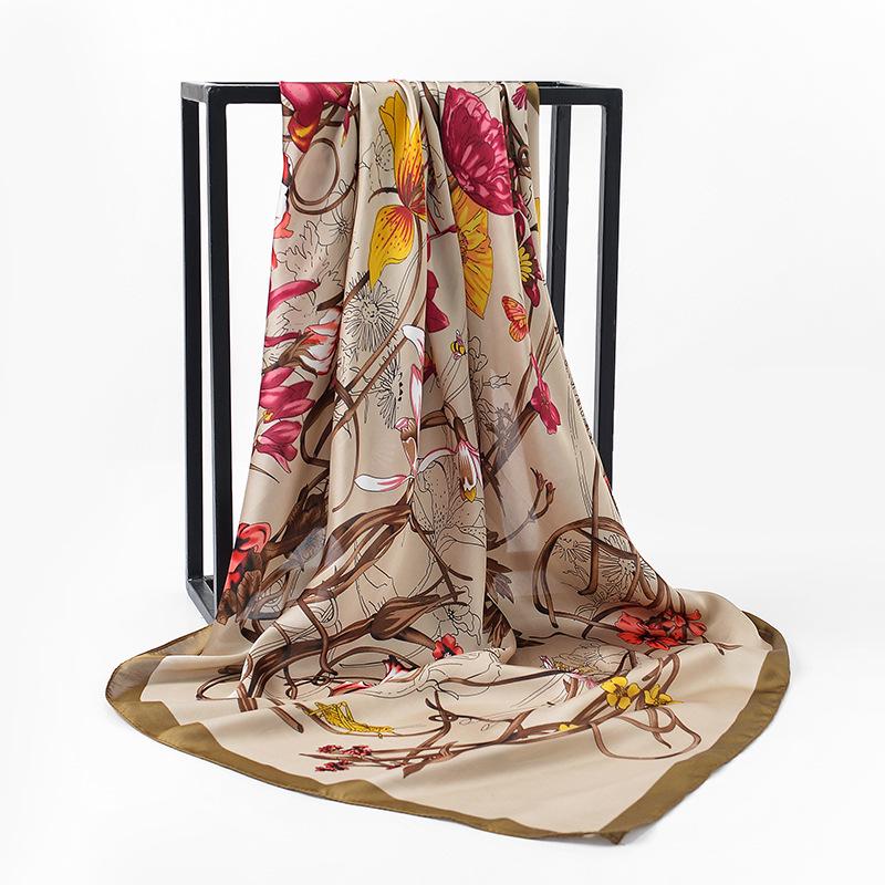 90x90cm Fashion Handkerchief Scarf For Women Small Shawl Silk Satin Hair Scarfs Female Square Headband Bandana Head Scarves