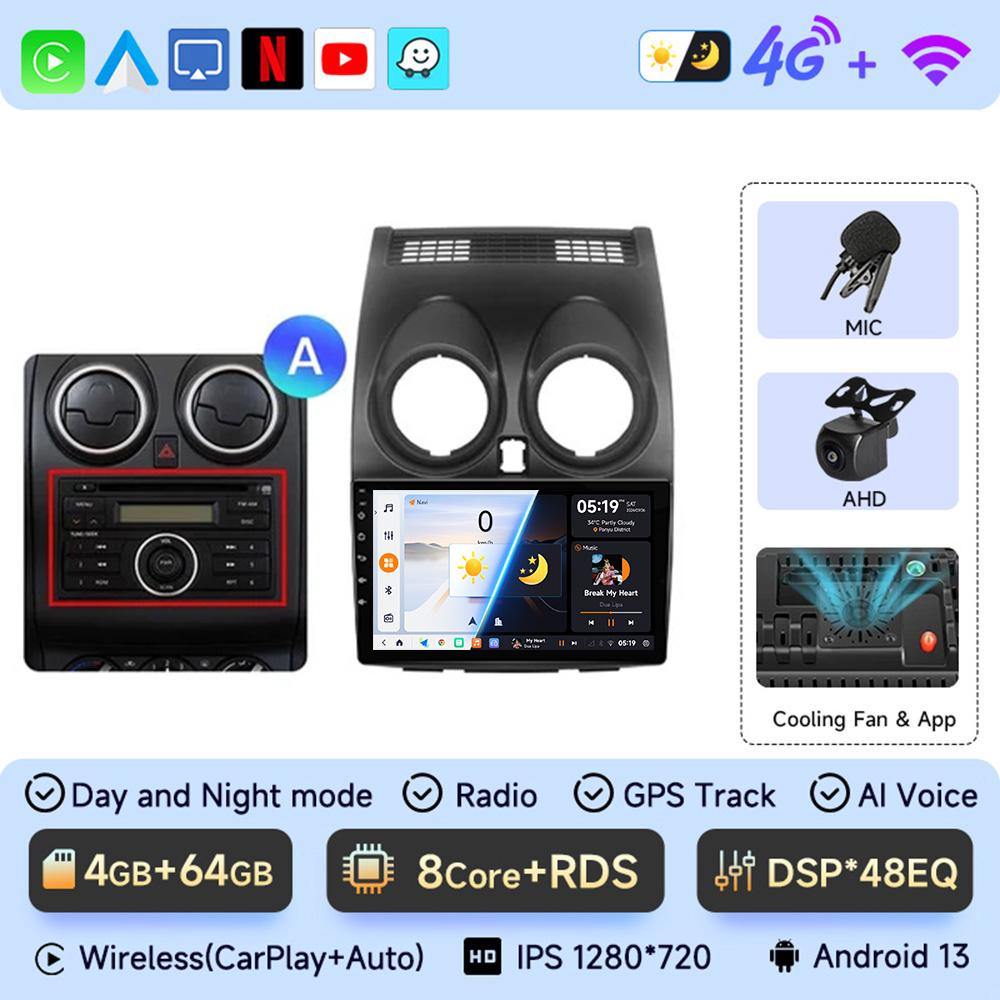 JIUYIN AI Voice 2 Din Android 13 Auto Radio For Nissan Qashqai J10 2006 - 2013 Carplay 4G Car Multimedia GPS 2din Autoradio