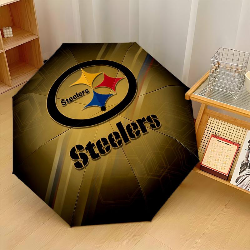 Pittsburgh Steelers Print Auto 8?Ribs Folding Umbrella Wind Resistant Lightweight Automatic Umbrella For Daily Travel