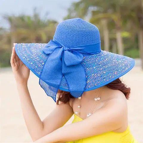 Beach Straw Hat Summer Seaside Extra Large Brim Sun Hat Sun Protection Holiday Hat Foldable Sun
