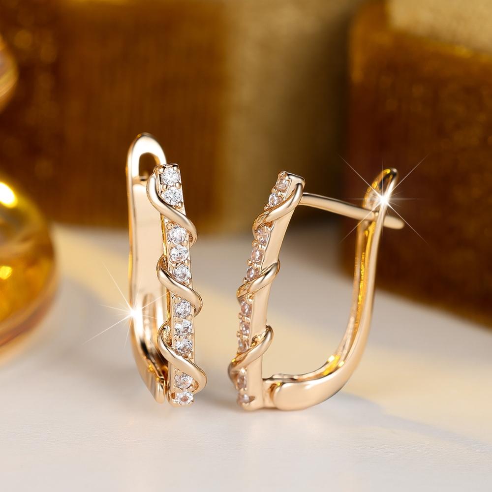 Simple White Zircon Gold Color Square Clip Earrings for Women Fashion Fine Jewelry for Party