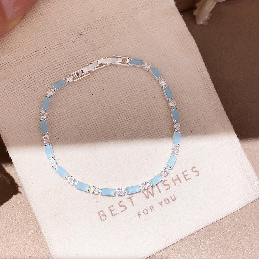 Elegant Light Blue Zirconia Star Bracelet: Fresh and Sweet Rectangular Clasp Jewelry for Women