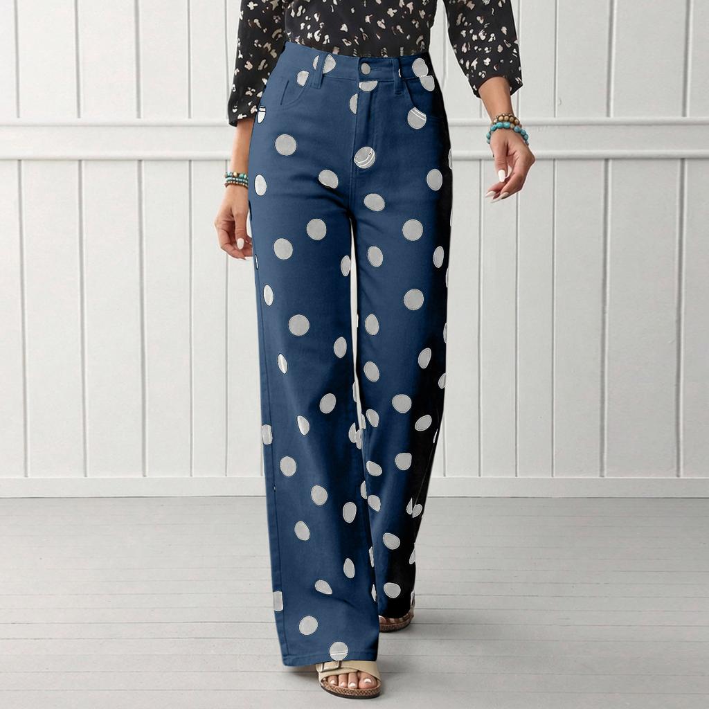 Damen Weite Hosen Hohe Taille Lässig Gepunkteter Druck Lockerer Schnitt Hosen Leichter Bequemer Stoff Geeignet für den Täglichen Gebrauch