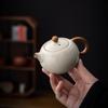 Small Beige Crackle Glaze Ru Ware Xishi Teapot – Ceramic Kung Fu Tea Infuser Set