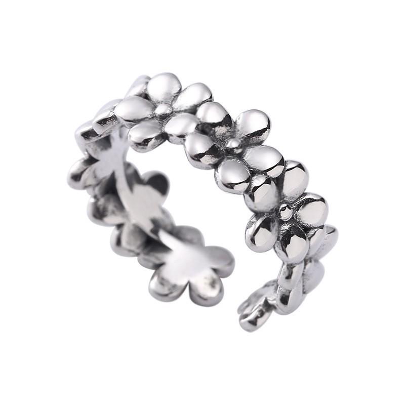 

Ретро Венок из цветов Открытое кольцо - Стерлинговое серебро S925 Adjustable Open Size
