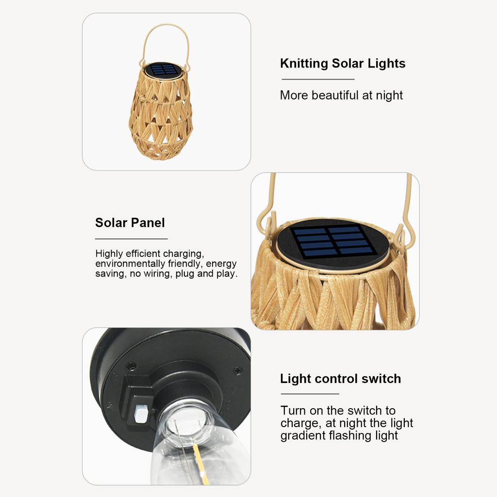 LED Lamps Rattan Hand-Woven Lanterns Woven Lanterns Solar Outdoor Patio Lights