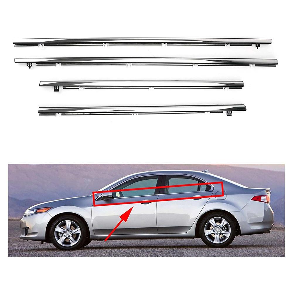 Window Weatherstrip 1 SET Molding Trim Outer Chrome For ACURA TSX Sedan 2009-14 TSX2009-2014