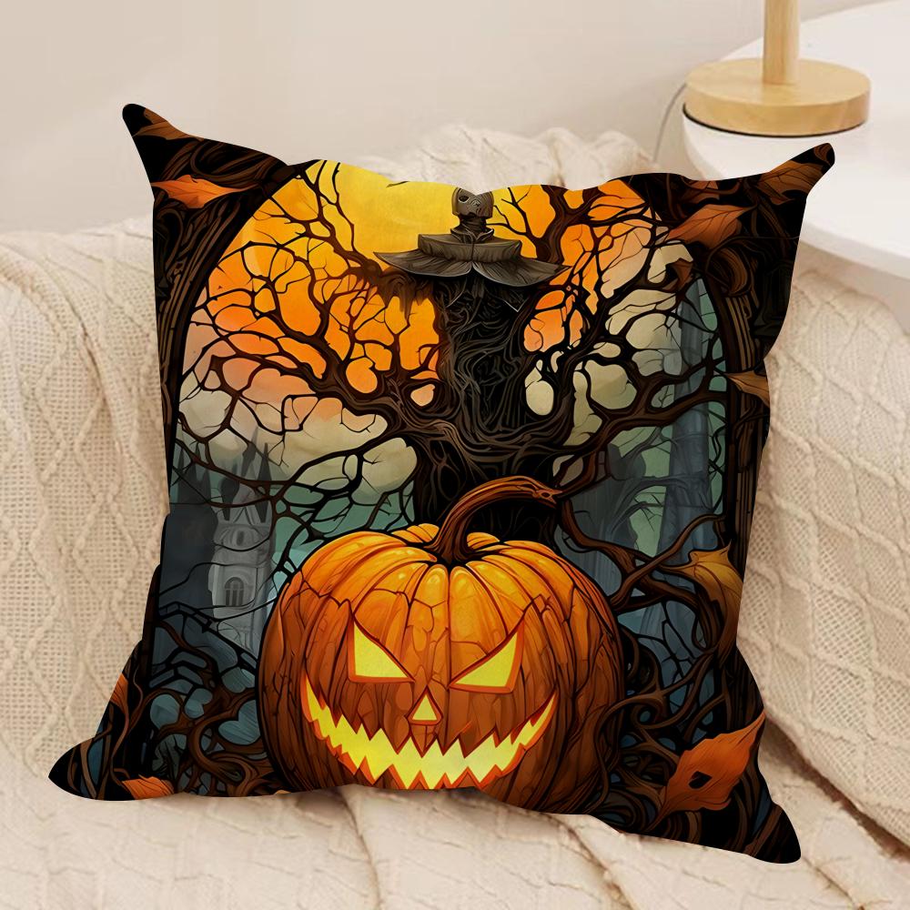 Halloween All Saints Day Cushion Cover Silky Short Plush Invisible Zipper Dustproof Sofa Pillow Case For Home Decor