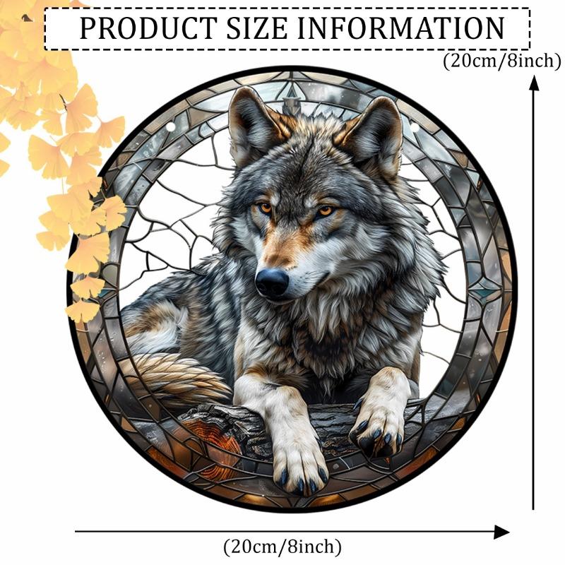 Wolf King Series Acrylic Catcher 8 "(20cm)Stained Glass Style Window Hanging, Outdoor and Interior Wall  Suitable for Living Room Bedroom Porch Garden