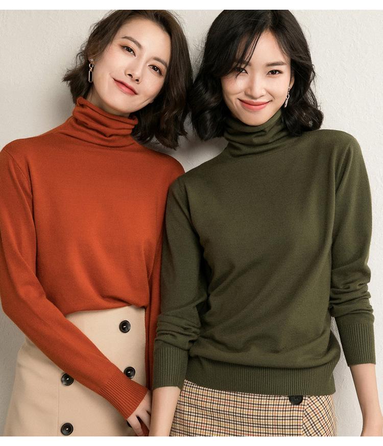 Wool Blend Women's High Neck Turtleneck Knit - 2025 Autumn/Winter Korean Style Slim Fit