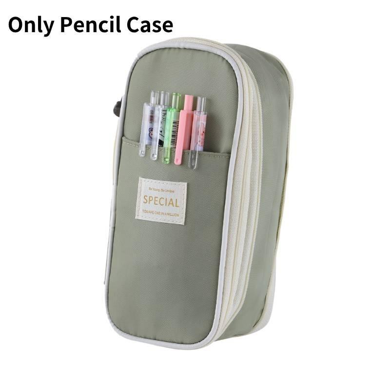 Stylish Macaron Color Canvas Expandable Large Capacity Pencil Case With Dual Zippers