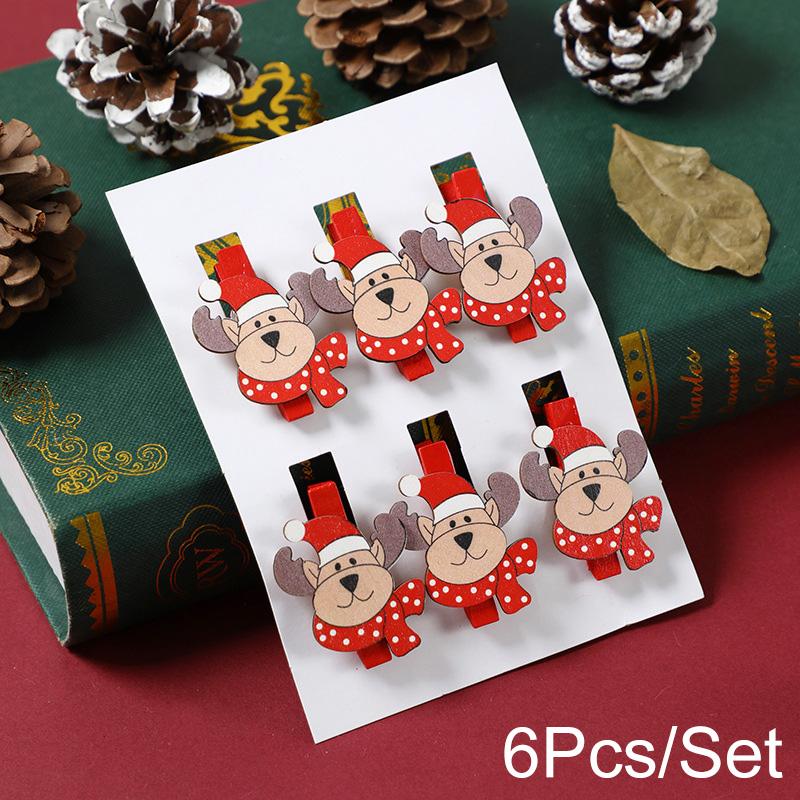 6PCS/SET Popular Christmas cartoon wooden clip with cute and exquisite decoration atmosphere