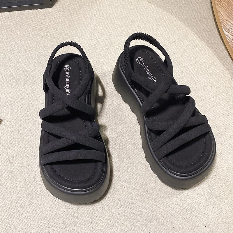 

Small sandals for women s outer wear 2025 summer new fashionable and versatile summer heightening thick-soled muffin Luo thick-soled 34 чорний